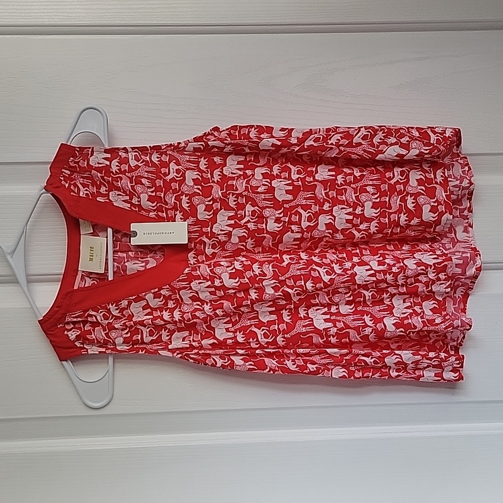 MAEVE ANTHROPOLOGIE RED ANIMAL SHIRT TOP NEW SIZE 2 XS NWT Giraffe Elephant